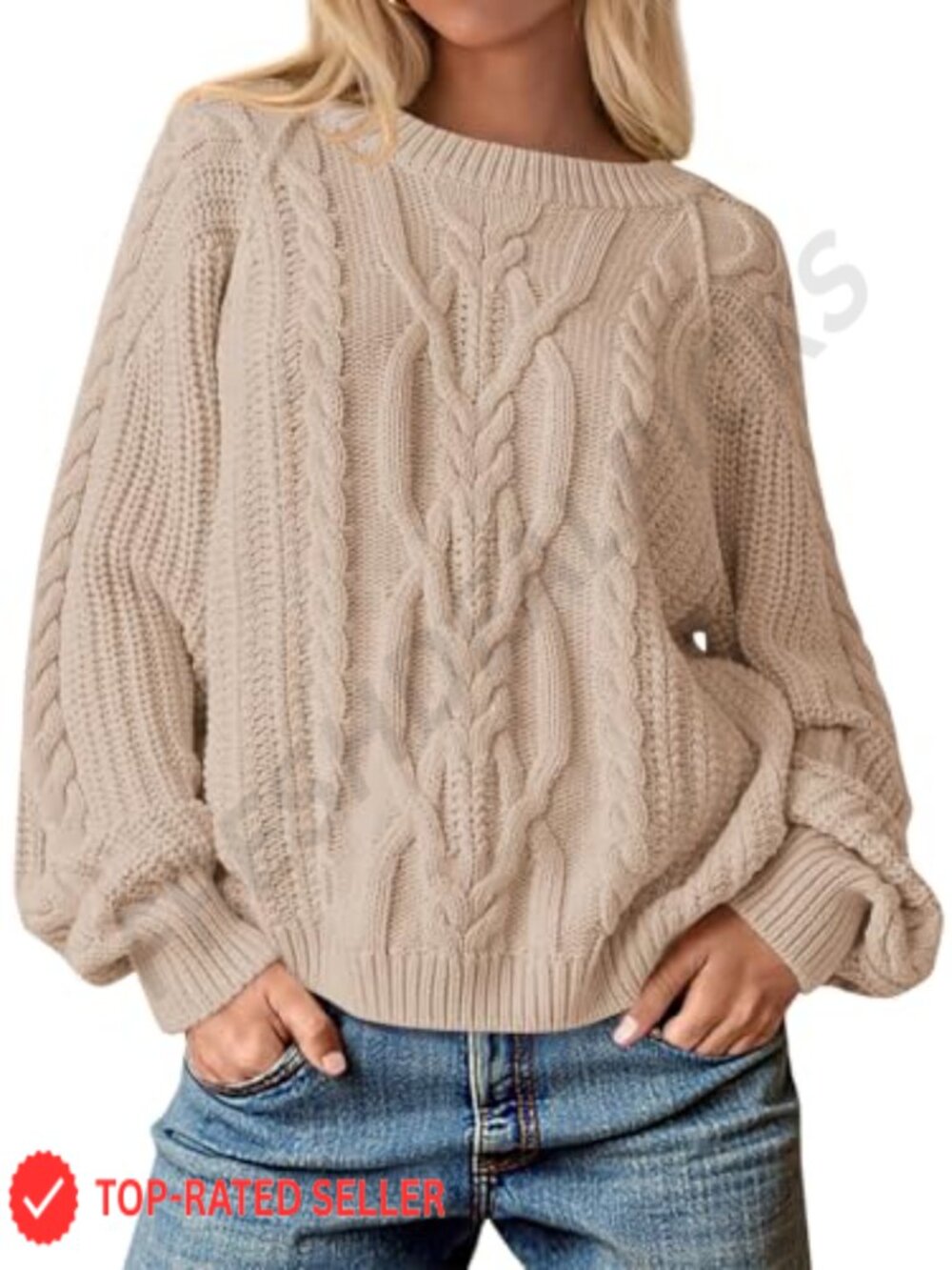 Cicy Bell Womens Oversized Cable Knit Sweater Chunky Pullover